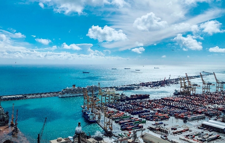Aerial view of a port.