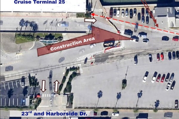 Cruise Terminal 25 construction area on 23rd and Harborside Dr traffic flow