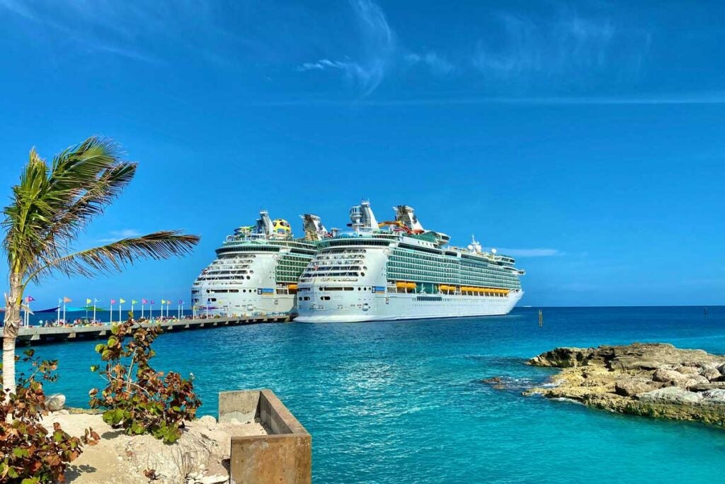 Port of Galveston Royal Caribbean, two cruise ships docked at a cruise terminal