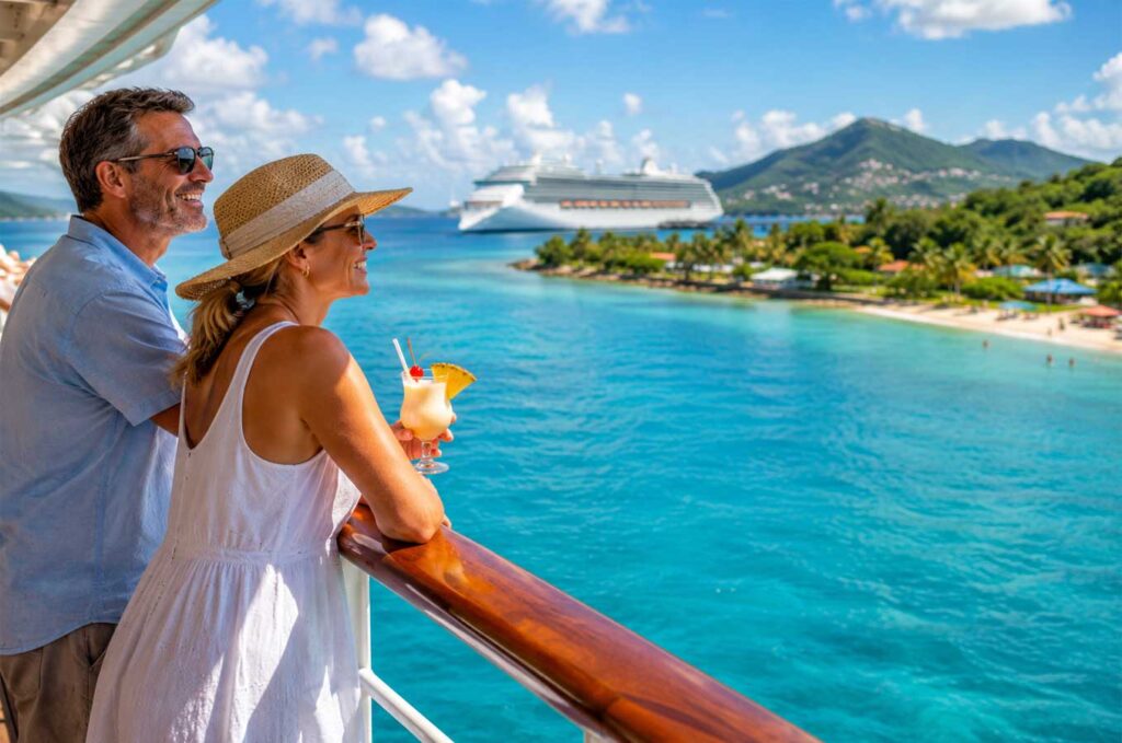 Couple enjoying ocean views during a seven-day cruise from Galveston TX