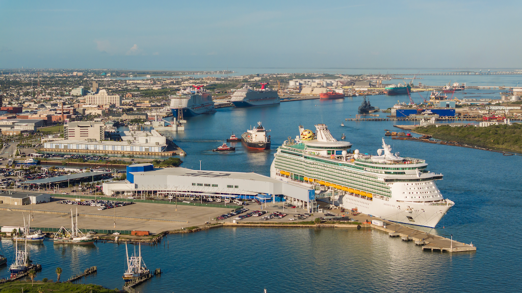 Aerial image of East Galveston Harbor entrance at the Port of Galveston
